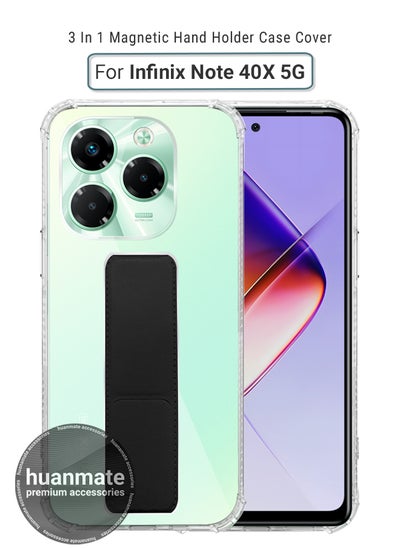 Buy Infinix Note 40X Magnetic Case With Hand Grip Holder & Kickstand - Strong Grip for Magnetic Car Holder, Stylish & Functional, Ultimate Convenience & Hands-Free Viewing - Clear/Black in Saudi Arabia