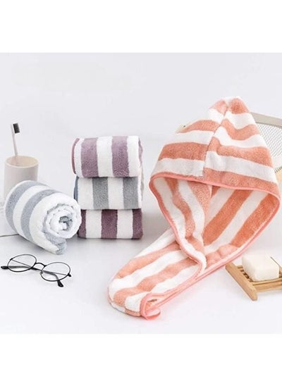 Buy 1pc thick fast absorbent microfiber hair towel with stripe pattern in Egypt