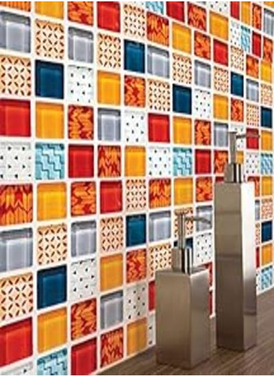 Buy 12PCS Mosaic Creative Tile Sticker Kitchen Bathroom Floor Decoration Modern Art Wall Sticker Waterproof Non-slip -X in Egypt