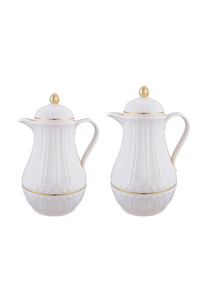 Buy 2-Piece Tea/Coffee Flask Set 0.6L & 1L Beige/Gold in Saudi Arabia