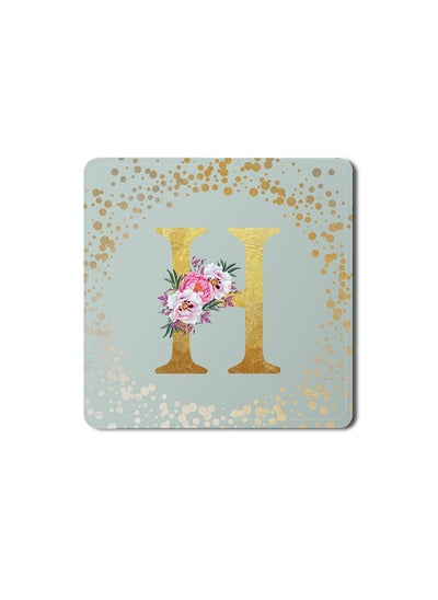 اشتري Designer Leather Coasters Mat for Beverage Drinks- Custom Monogram Initial Letter Floral Pattern Alphabet - H (Light Grey) في الامارات