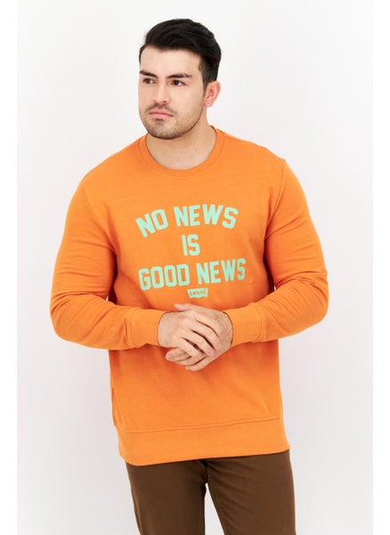 Buy Men Crew Neck Graphic Long Sleeve Sweatshirt, Orange in UAE