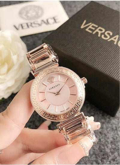 Buy Versace Women's Cubic Zirconia Classic Fashion Versatile Quartz Watch with Rose Gold Stainless Steel Strap 32mm Pink dial Gift in UAE