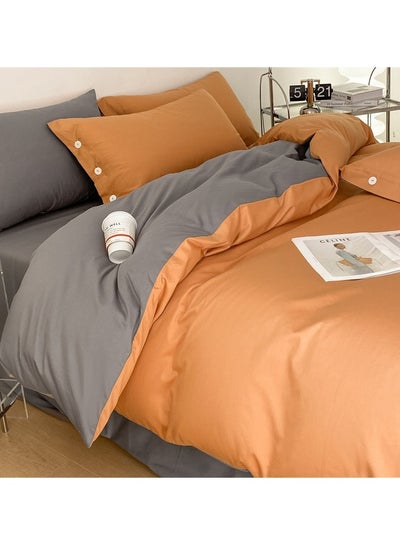 اشتري Bed Cover Set, Soft Luxurious Pure Bedsheet Set, Long-staple Cotton Simple Solid Color Bed Sheet Quilt Cover Bedding Twill Cotton Set, (pumpkin orange, 1.8m fitted sheet set of four) في السعودية