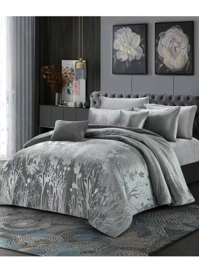 Buy HOURS Luxury Jacquard Winter Comforter Set Super Soft Fur Velvet Warm Solid Modern Design 4pcs in Saudi Arabia