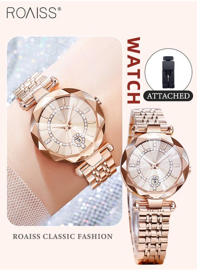 Buy Women's Steel Strap Quartz Watch Analog Display Round Dial with Zirconium Diamonds Decoration and Rhombus Cut Design Waterproof Luxurious Wristwatch as Gift for Ladies in UAE