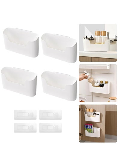 Buy Wall Mounted Storage Box, 4 PCS Kitchen Cabinet Door Organizer, Self-Adhesive, No Drilling Required, 23.4 x 10.8 x 6.8 cm, Ideal for Organizing Small Items in Kitchen, Bathroom, Fridge, White in UAE