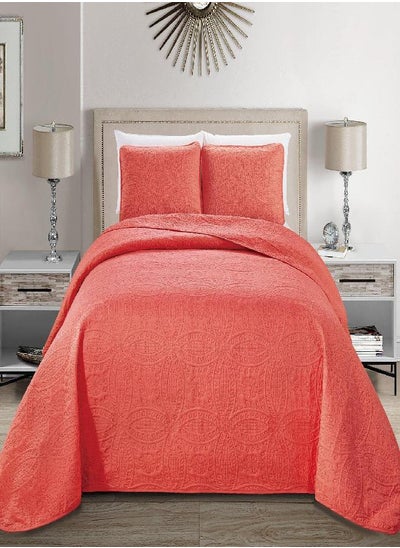 اشتري MK Home Mk Collection Solid Embossed Bedspread Bed Cover Over Size (Coral, King/California King) في الامارات