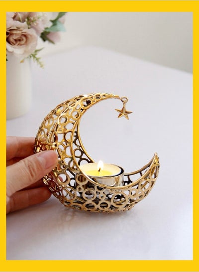 Buy Ramadan Eid Decoration Moon Shape Openwork Candle Holder, Home Decor Incense Holder, Modern Arab Decorative Tealight Holder for Wedding, Kitchen, Table Centerpiece, Festivals, Massage Studio in UAE