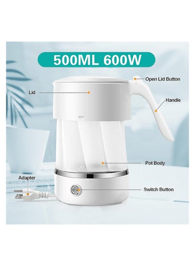 Buy Foldable Electric Kettle, 500ML Fast Boiling Hot Water Kettle, Food Grade Silicone Collapsible Kettle, BPA-Free Boil Dry Protection Kettle, Portable Kettle for Travel, Camping, Picnic in Saudi Arabia