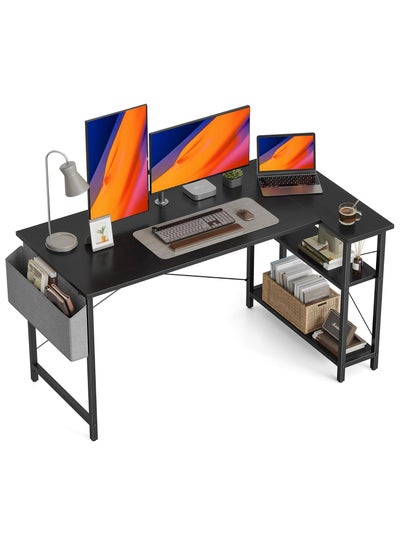 سعر L Shaped Computer Desk with Storage Shelves Home Office Corner Desk ...