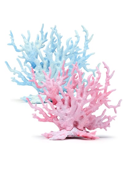 اشتري Aquarium Coral Decoration, 2 Pcs Artificial Simulation Coral Reef Resin Underwater Marine Plants Ornament for Fish Tank Landscaping (Pink, Blue) في الامارات