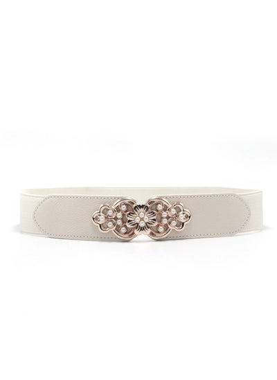 اشتري Flower Elastic Decorative Belt Elastic Pearl Inlay 65cm Beige في الامارات