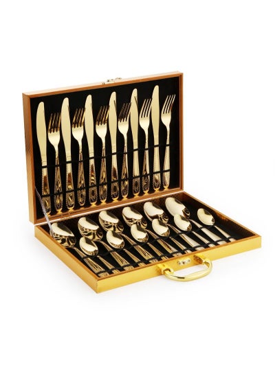 اشتري 24-Piece Stainless Steel Cutlery Set Gold في الامارات