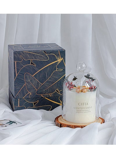 Buy Aromatherapy Vanilla Dried Flower Soy Wax Scented Candle With Glass Jar Tin Gift Box in UAE