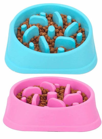 Buy Dog Slow Feeding Bowl, Slow Feeding Dog Bowl, Non-Slip Puzzle Bowl, Feeding Tray, Dog Bowl, Durable And Healthy Design To Prevent Choking Dog Bowl (2PCS, Blue And Pink) in UAE