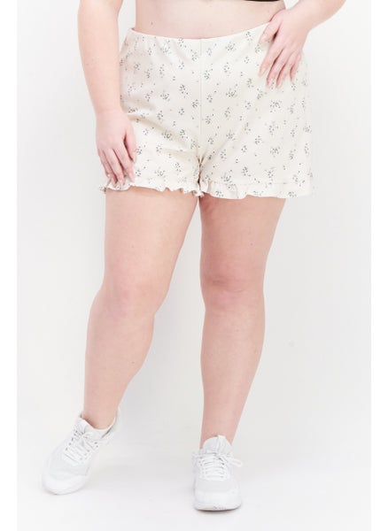 Buy Women Plus Size Floral Pattern Basic Shorts, Beige Combo in UAE