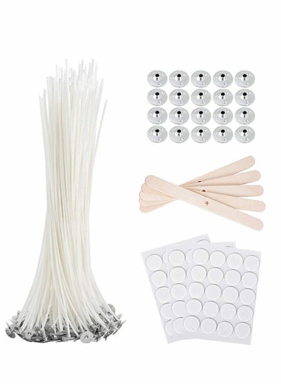 اشتري Candle Making Kit, Bulk Candle Wicks 80 Pcs 8 inch with 60Pcs Candle Wick Stickers, 5Pcs Wooden Candle Wick Centering Device and 20 Pcs Metal tabs for Soy Beeswax Candle Making في السعودية