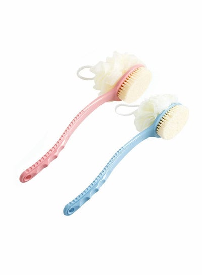 Buy Men Women Long Handle Bath Brush 2 in 1 Shower Sponge with Handle Back Shower Scrubber Exfoliating Brush 2 PCS in UAE