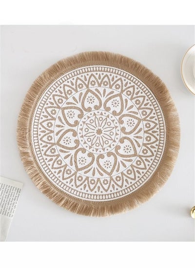 اشتري 1 Piece Tassel Trim Mandala Pattern Placemat Linen Material 38 cm في الامارات