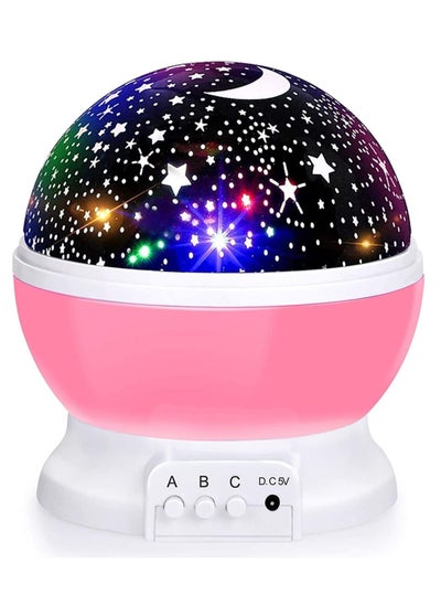 اشتري Baby Night Lights, Moon Star Projector 360 Degree Rotation  4 LED Bulbs 8 Color Changing Light, Romantic Night Lighting Lamp Unique Gifts for Birthday Nursery Women Children Kids Baby pink في الامارات