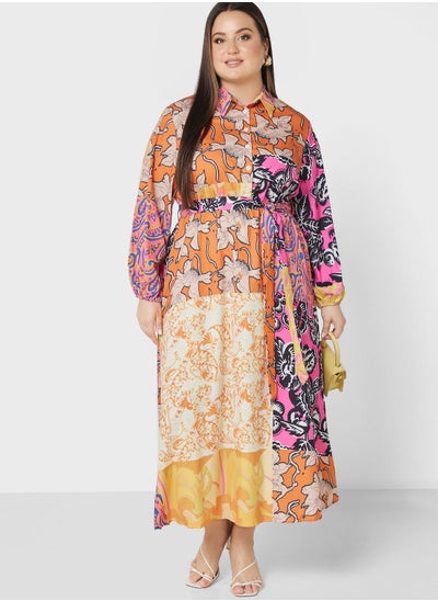 Buy Print Colourblock Detail Dress in Saudi Arabia