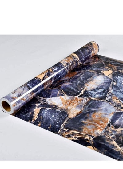 اشتري Furniture Stickers Marble Sticky Back Plastic Dark Blue Stone Self Adhesive Wallpaper Granite Effect Furniture Sticker DIY Peel and Stick 40cm X 3m Vinyl Film Home Decal Kitchen Countertop Decor في السعودية