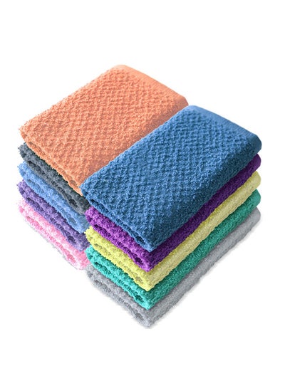 Buy 100% Cotton Terry Wash Cloth 10 Pieces Set, Super Soft Quick Dry Highly Absorbent, Size: 30 x 30 cm, Multi-Colour in UAE