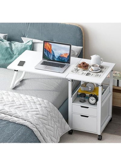 Buy Laptop Desk Rolling Writing Computer Desk Table Study Desk Workstation Table Height Adjustable Overbed Bedside Desk Cart for Bed Sofa Side Bedroom Living Room White in Saudi Arabia