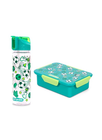 Buy Eazy Kids Lunch Box Set and Tritan Water Bottle w/ 2in1 drinking Flip lid and Sipper Soccer-Green 650ml in UAE