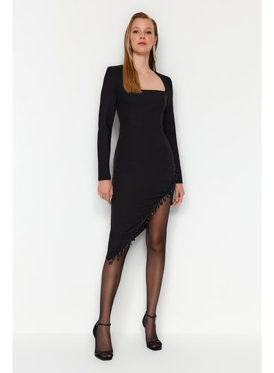 Buy Black Body-fitting Woven Shiny Stone Elegant Evening Dress TPRAW24EL00135 in Egypt
