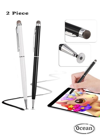 Buy 2-Piece 2 In 1 Universal Stylus Pens For Touch Screens, High Sensitive Sensitivity Precision Stylus, Capacitive Stylus With Pen Clip, For All Universal Touch Screen Devices Black/White in UAE