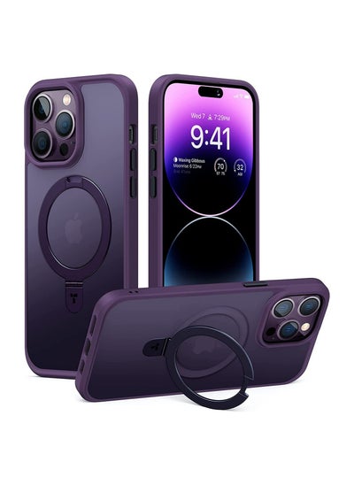 اشتري Shockproof for iPhone 14 Pro Case with Magnetic Invisible Stand [Military Drop Protection] [Compatible with MagSafe] Translucent Matte Protective Cases for iPhone 14 Pro 6.1 Inch 2023 - Purple في الامارات