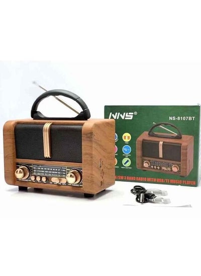 Buy Bluetooth Wooden Radio Classic Style Easy Carry Handle AM FM Portable Speaker NS-8107BT in Saudi Arabia