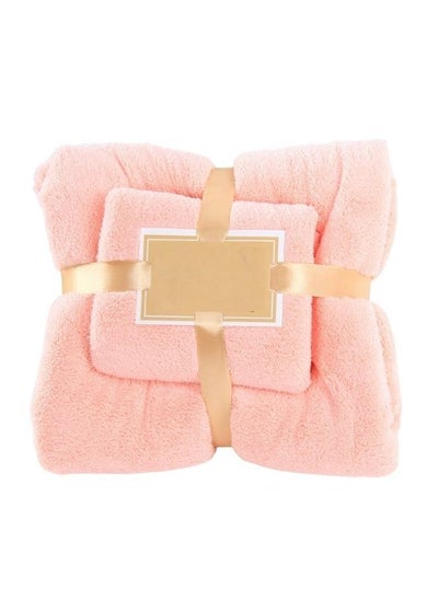 Buy Towel Set of 2 Pcs, Solid Absorbent Microfiber, Pink color in UAE