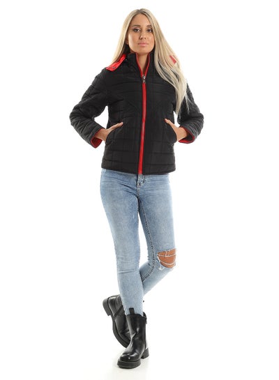 Buy Quilted Hooded Double Face Jacket - Black & Red in Egypt
