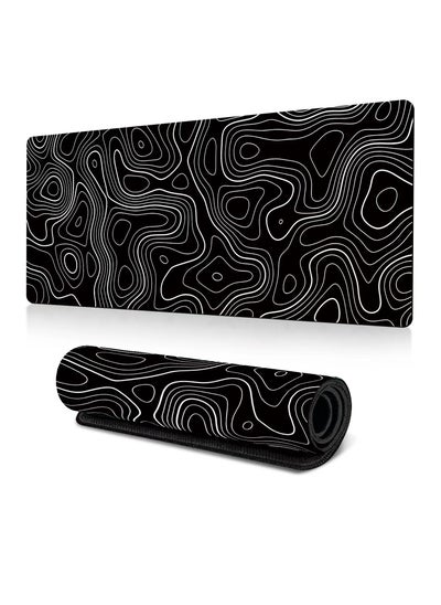 Buy Topographic Gaming Mouse Pad, Large Mousepad Desk Mat for Home and Office, Computer Keyboard Mouse Mat with 3mm Non-Slip Base and Stitched Edge, 800*300*3mm, Black in Saudi Arabia