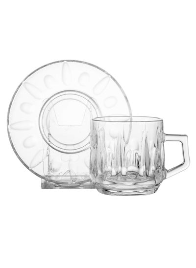 Buy 6 person tea set made of clear glass with beautiful and modern details in Saudi Arabia