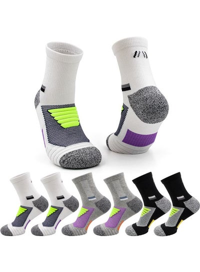 اشتري 3 pairs of professional practical basketball socks, sweat absorbing and anti slip sports socks, medium length thick soled men's socks في الامارات