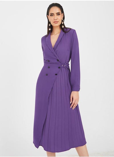 Buy Pleated Assymetric Wrap Blazer Midi Dress in Saudi Arabia