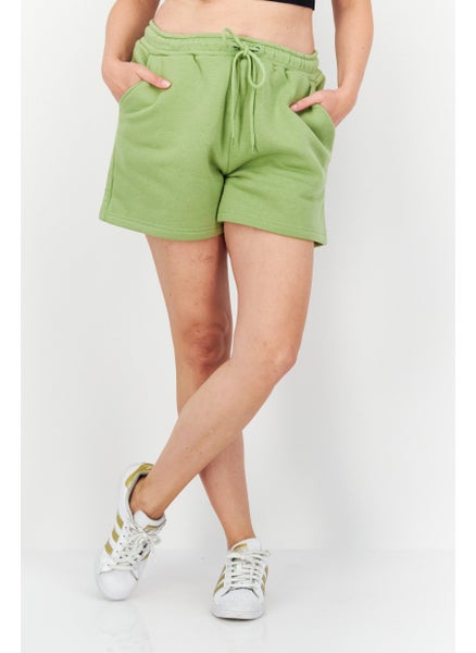 Buy Women Drawstring Plain Basic Shorts, Sage Green in UAE