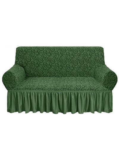 Buy Jacquard Fabric Stretchable 2-Seater Sofa Cover Olive Green in UAE