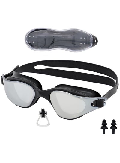 اشتري Premium Swimming Goggles with Silicone Cap, Nose Plugs & Ear Plugs for Men, Women & Teenagers, - Clear Vision, 180° Panoramic View, Polarized, Anti-Fog, UV Protection, Leak-Proof Eyewear في الامارات