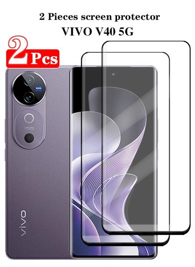 Buy 2 Pieces Full Cover Glass Screen Protector For VIVO V40 5G Black/Clear and Screen Protector Accessories in Saudi Arabia