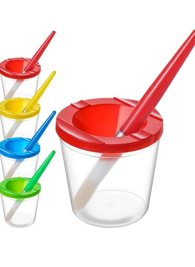 Buy 4 Pack Spill-Proof Paint Cups Set, Children's No Spill Paint Cups with Paint Brushes and Lids, Easy to Clean Colorful Kids Painting Tools, Perfect for Watercolor, Washable, Acrylic Paint in Saudi Arabia