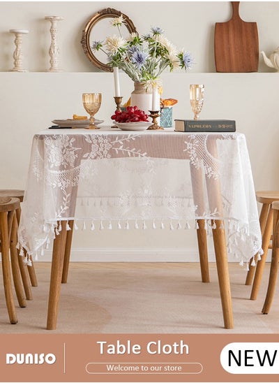 Buy Table Cloth,135*200 cm Machine Washable Table Cloth, Easy Wipe Clean Rectangular Dining Tablecloth, Eye-Catching Floral Openwork Tablecloth for Kitchen and Dining Table in UAE