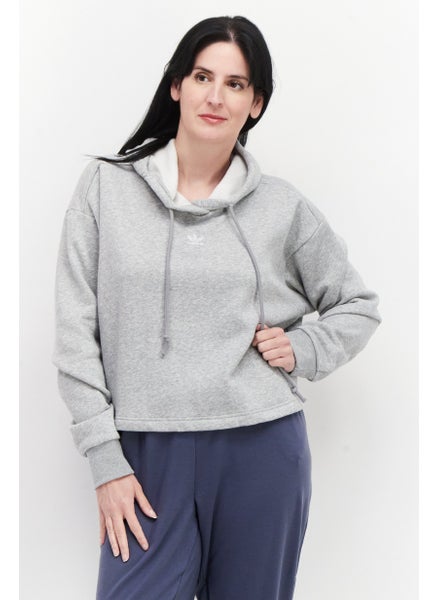 Buy Women Plus Size Embroidered Logo Training Hoody, Grey in UAE