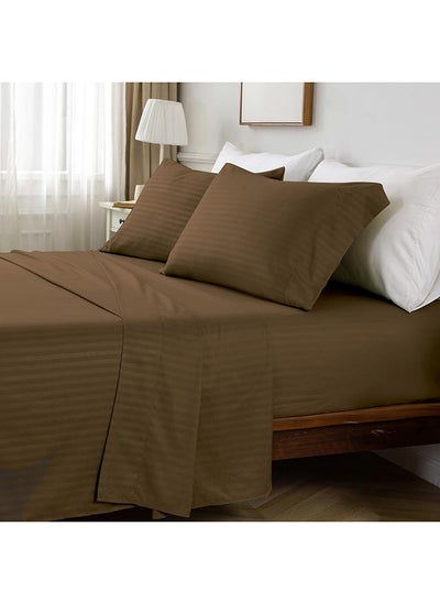 Buy HOTEL COLLECTION Stripe COFFEE BROWN Twin size Fitted Sheet 120x200 cm with 2 Pillow Cases in UAE