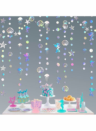 Buy Party Garlands, Mermaid Garland, with Jellyfish Seashell Starfish Pearl, Holographic Paper Streamer, for Mermaid Rainbow Theme Birthday Bachelorette Baby Shower Under The Sea, Party Decorations in Saudi Arabia