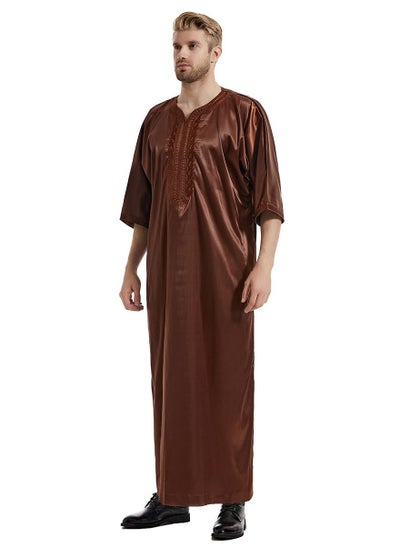 اشتري New Men's Satin Medium Sleeve Embroidered Robe في السعودية